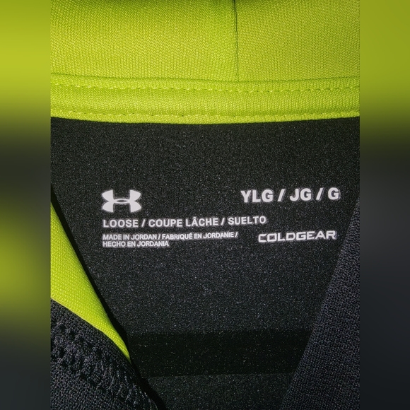 🔴UNDER ARMOUR Fleece Hoodie (Youth LG, Black/Yellow graphics) - Picture 3 of 6